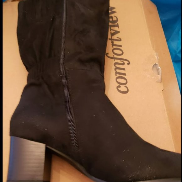 Comfortview Women's Black Suede Wide Calf Boot 8.5 WW NIB - Picture 3 of 5